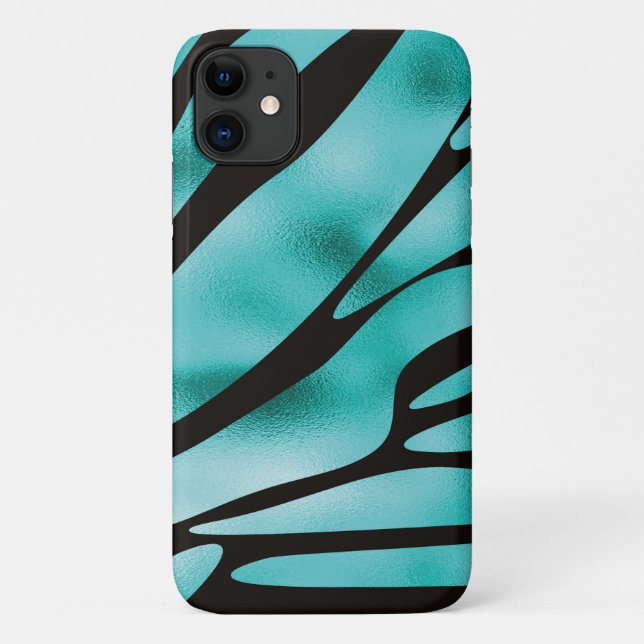Turquoise and Black Zebra Animal Stripes  Case-Mate iPhone Case (Back)