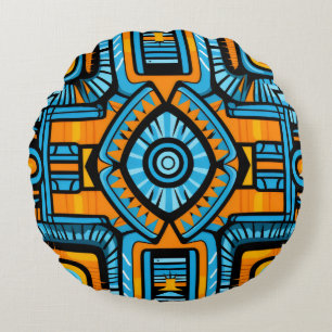  turquoise and blue abstract pattern round pillow