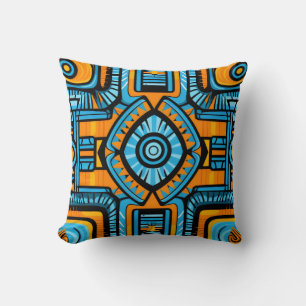 turquoise and blue abstract pattern throw pillow