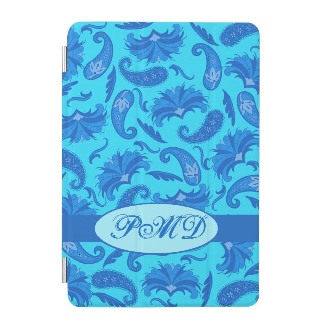 Turquoise and Blue Art Deco Paisley Monogram iPad Mini Cover (Front)