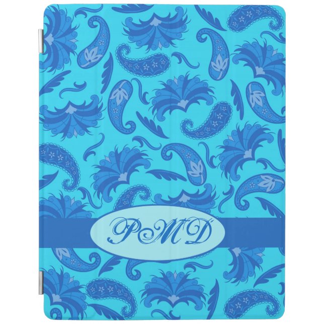Turquoise and Blue Art Deco Paisley Monogram iPad Smart Cover (Front)