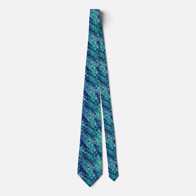 Turquoise And Blue Geometric Pattern Neck Tie (Front)