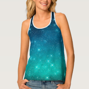 Turquoise and blue gradient starry celestial tank top