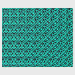 Turquoise and blue Kaleidoscope Fractal Pattern Wrapping Paper