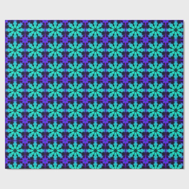 Turquoise and blue Kaleidoscope Fractal Pattern Wrapping Paper (Flat)
