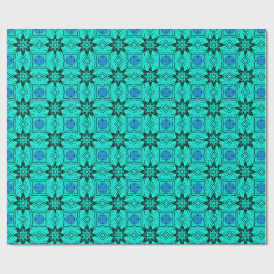 Turquoise and blue Kaleidoscope Fractal Pattern Wrapping Paper