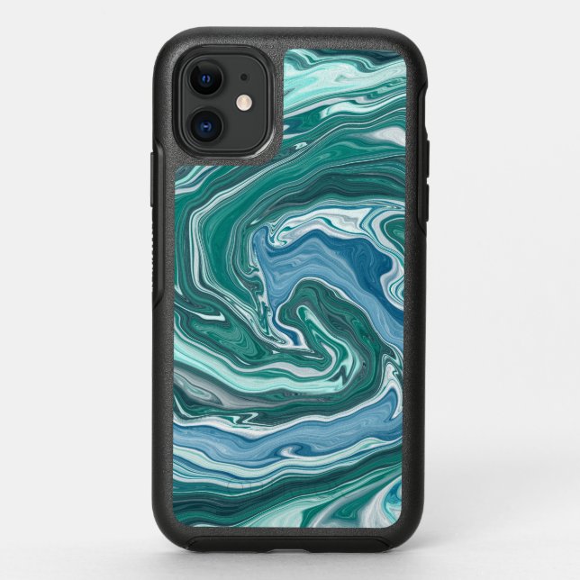 Turquoise and Blue Ocean Swirls Otterbox iPhone Case (Back)