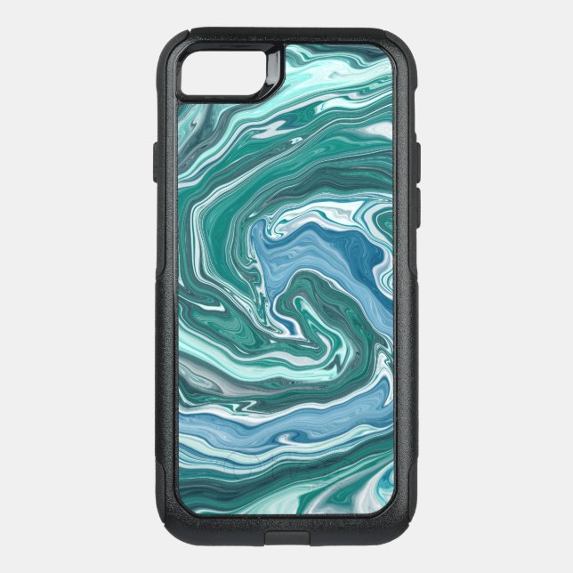Turquoise and Blue Ocean Swirls Otterbox iPhone Case (Back)
