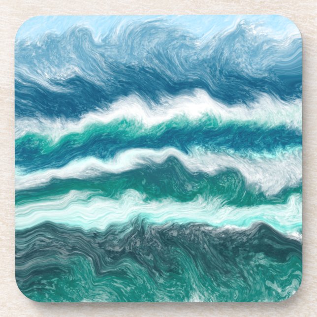 Turquoise and Blue Ocean Waves Beverage Coaster (Front)