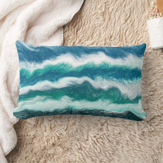 Turquoise and Blue Ocean Waves  Lumbar Pillow (Blanket)