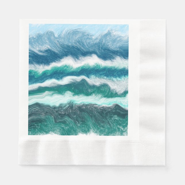 Turquoise and Blue Ocean Waves Napkins (Front)