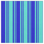 [ Thumbnail: Turquoise and Blue Striped Pattern Fabric ]