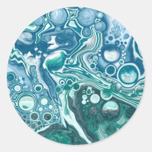 Turquoise and Blue Swirls and Bubbles Classic Round Sticker