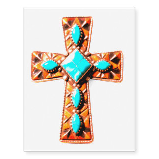 Turquoise and Bronze Cross Temporary Tattoos