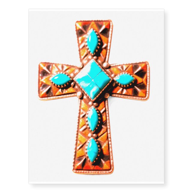 Turquoise and Bronze Cross Temporary Tattoos (Front)