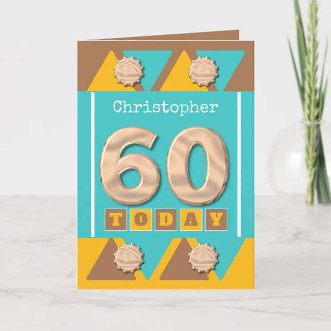 Turquoise and brown 60th birthday card (Front)