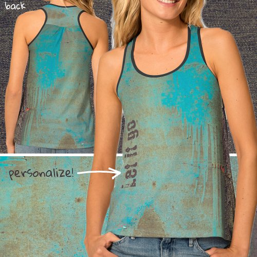 Turquoise and brown abstract tank top
