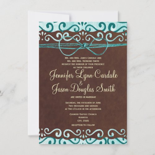 Turquoise and Brown Country Wedding Invitations