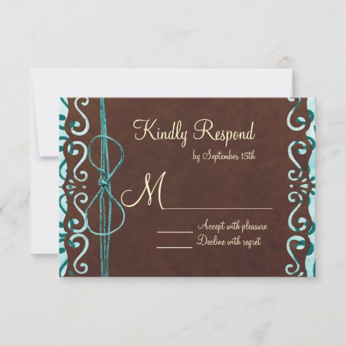 Turquoise and Brown Country Wedding RSVP Cards