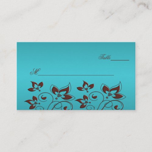 Turquoise and Brown Floral Placecards Business Cards