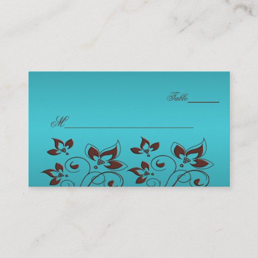 Customizable Turquoise and Brown Floral Placecards Business Cards