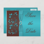Turquoise and Brown Floral Save the Date Postcard (Front/Back)