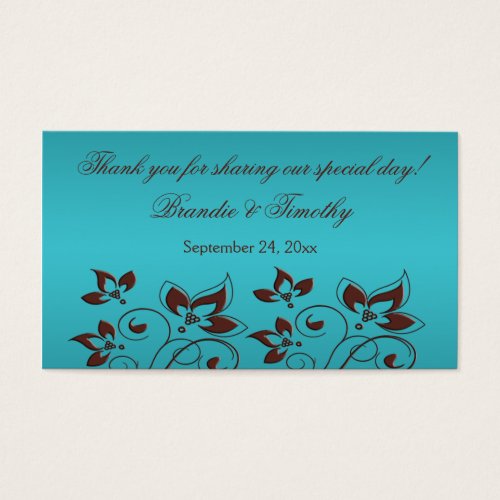 Turquoise and Brown Floral Wedding Favor Tag Business Card