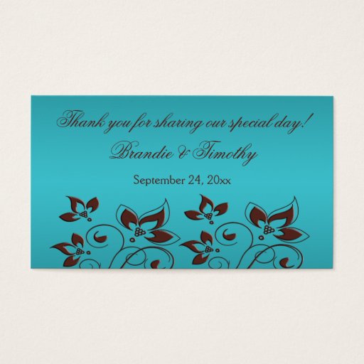 Customizable Turquoise and Brown Floral Wedding Favor Tag Business Card