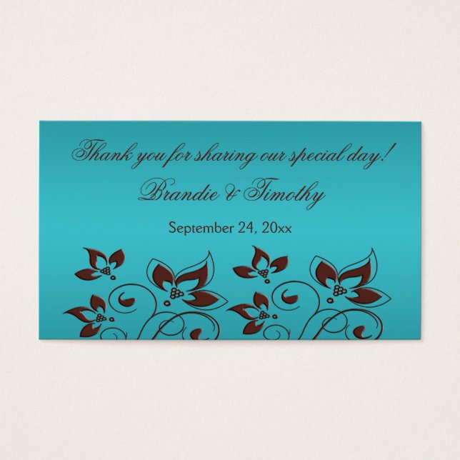 Turquoise and Brown Floral Wedding Favor Tag (Front)