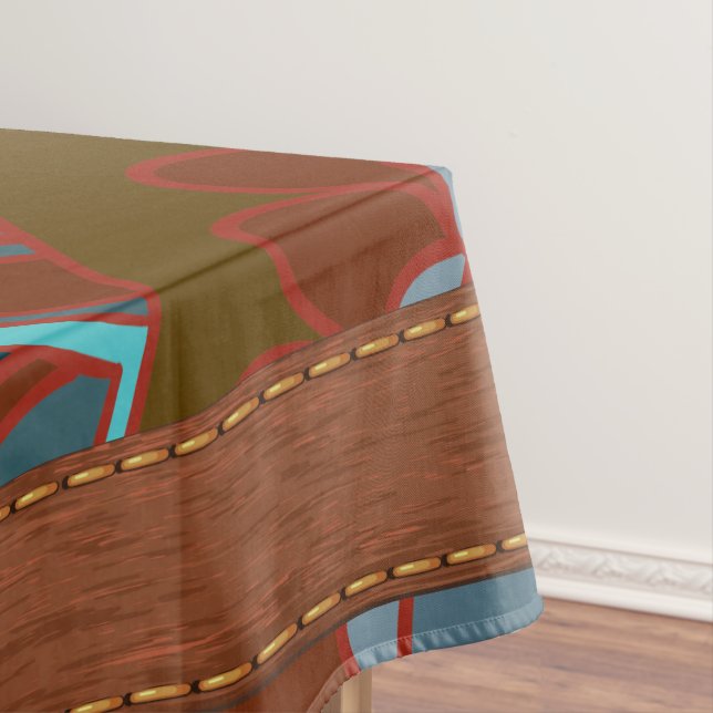 Turquoise and Brown, Retro Tablecloth (In Situ)