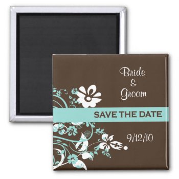 Turquoise And Brown Save The Date Magnets by PMCustomWeddings at Zazzle