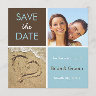 Turquoise and Brown Save the Date Photo Cards