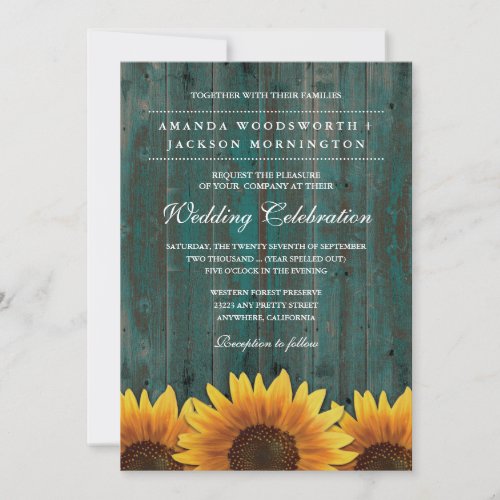 Turquoise and Brown Sunflower Wedding Invitations