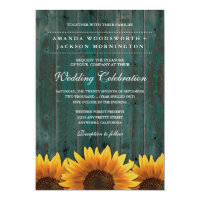 Turquoise and Brown Sunflower Wedding Invitations