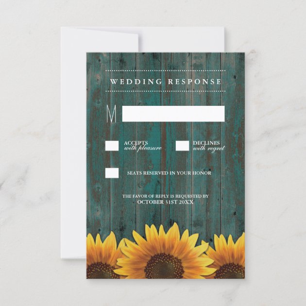 Turquoise And Brown Sunflower Wedding RSVP Cards