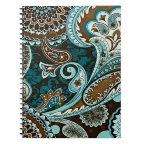 Turquoise and Brown Vintage Paisley Notebook