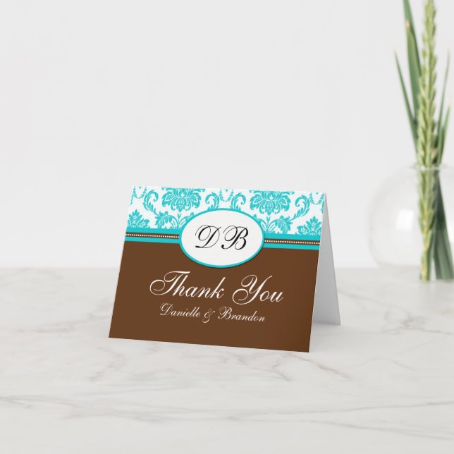 Turquoise and Brown Wedding Thank You Card (Front)