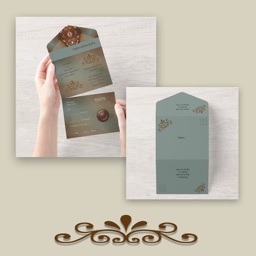 Turquoise and Brown Western  All In One Invitation