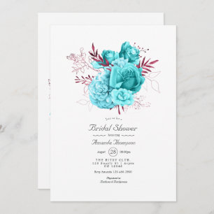Turquoise and Burgundy Floral Bridal Shower Invita Invitation