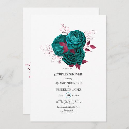 Turquoise and Burgundy Floral Couples Shower Invitation