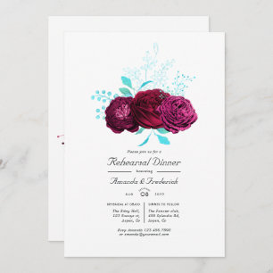 Turquoise and Burgundy Floral Rehearsal Dinner Invitation