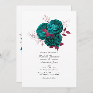 Turquoise and Burgundy Floral Wedding Invitation