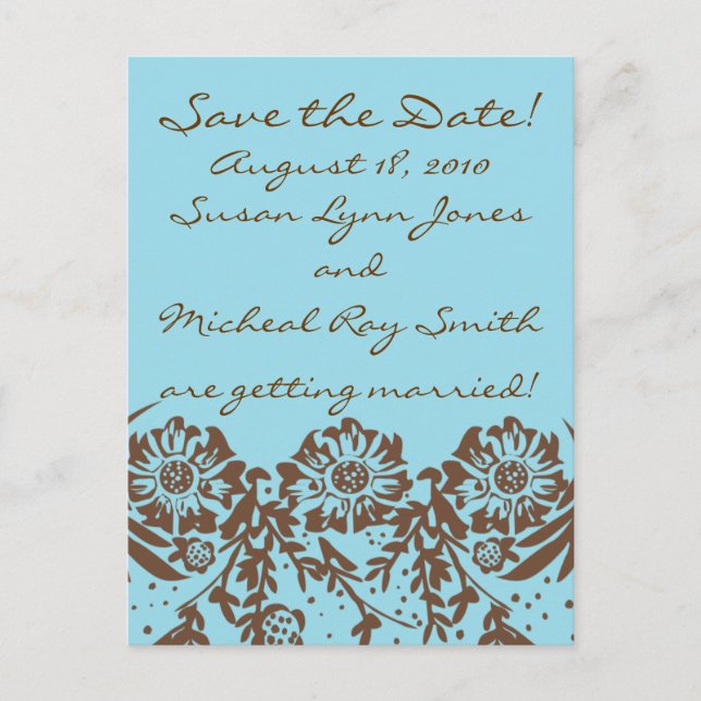 Turquoise and Chocolate Announcement Postcard (Front)