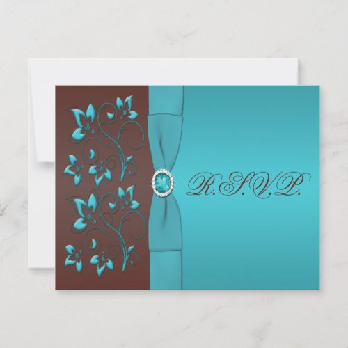 Turquoise and Chocolate Floral Reply Card Custom Invitation