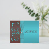 Turquoise and Chocolate Floral Reply Card (Standing Front)