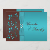 Turquoise and Chocolate Floral Wedding Invitation (Front/Back)
