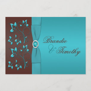 Turquoise and Chocolate Floral Wedding Invitation