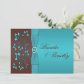 Turquoise and Chocolate Floral Wedding Invitation (Standing Front)