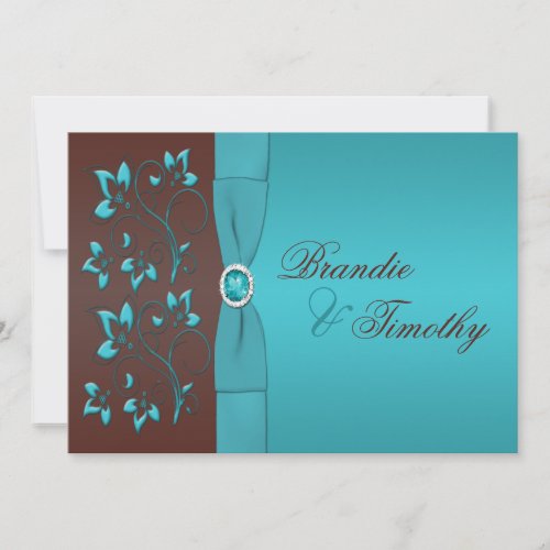 Turquoise and Chocolate Floral Wedding Invitation