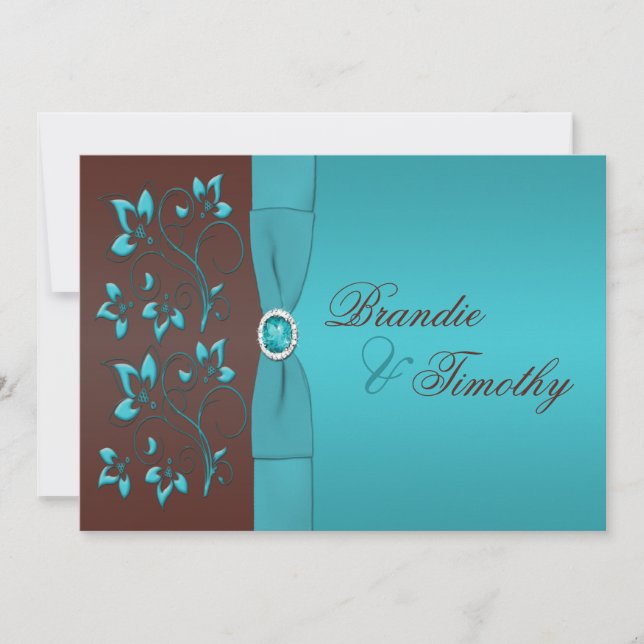 Turquoise and Chocolate Floral Wedding Invitation (Front)
